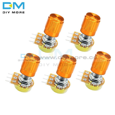 5Pcs Wh148 3Pin Rotary Potentiometer With Aluminum Alloy Caps 1K 5K 10K 20K 50K 100K 500K Ohm Linear