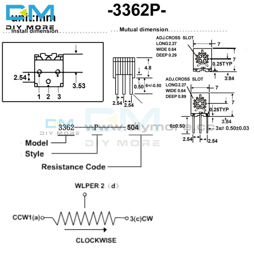 5Pcs Lot 3362P Trimmer Potentiometer Variable Resistor 100R 200R 500R 1K 2K 5K 10K 20K 50K 100K 200K