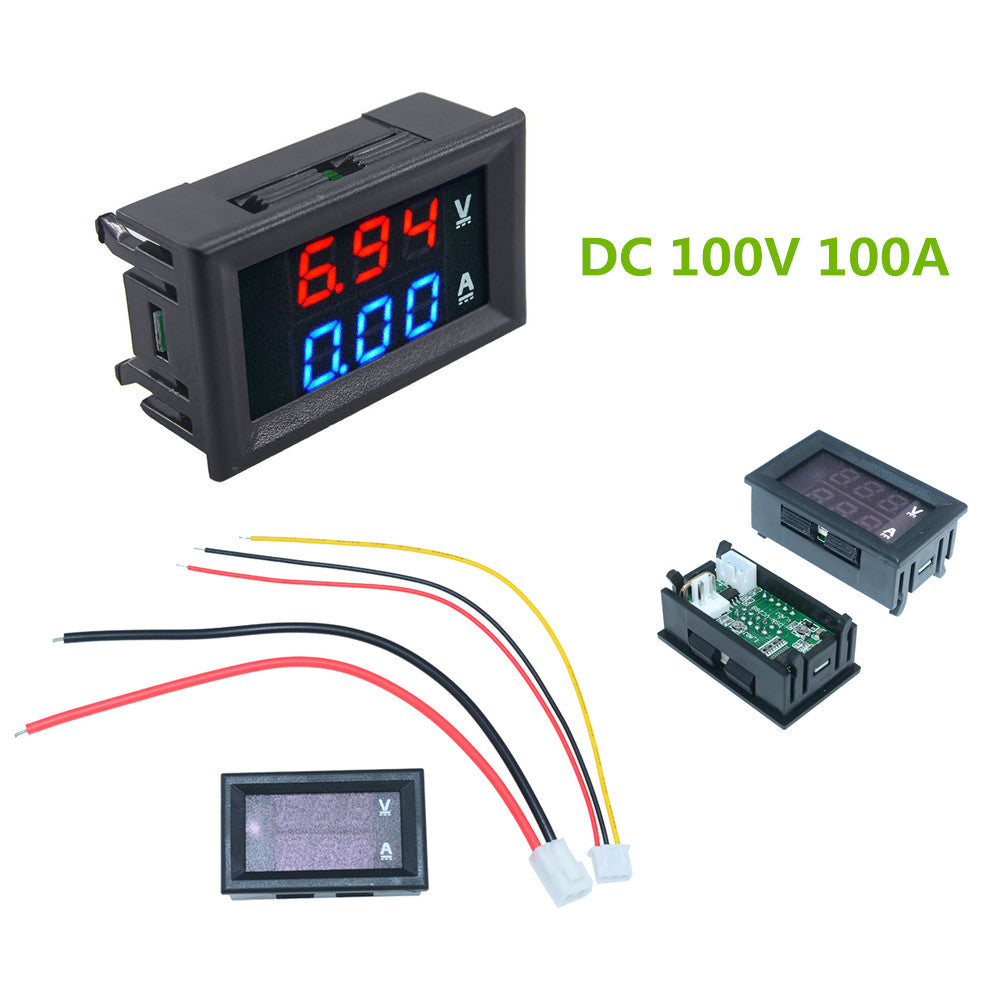 DC 100V 100A 0.28" LED Dual Digital Voltmeter Ammeter Blue + Red Volt Amp Meter