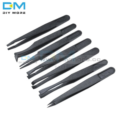 7Pcs Anti Static Tweezer Tool Straight Bend Plastic Heat Resistant Tools