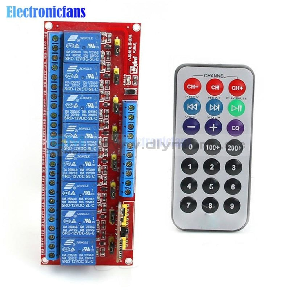 8 Channel Dc 12V Multi Function Infrared Remote Control Relay Module With Dual Trigger Two Way