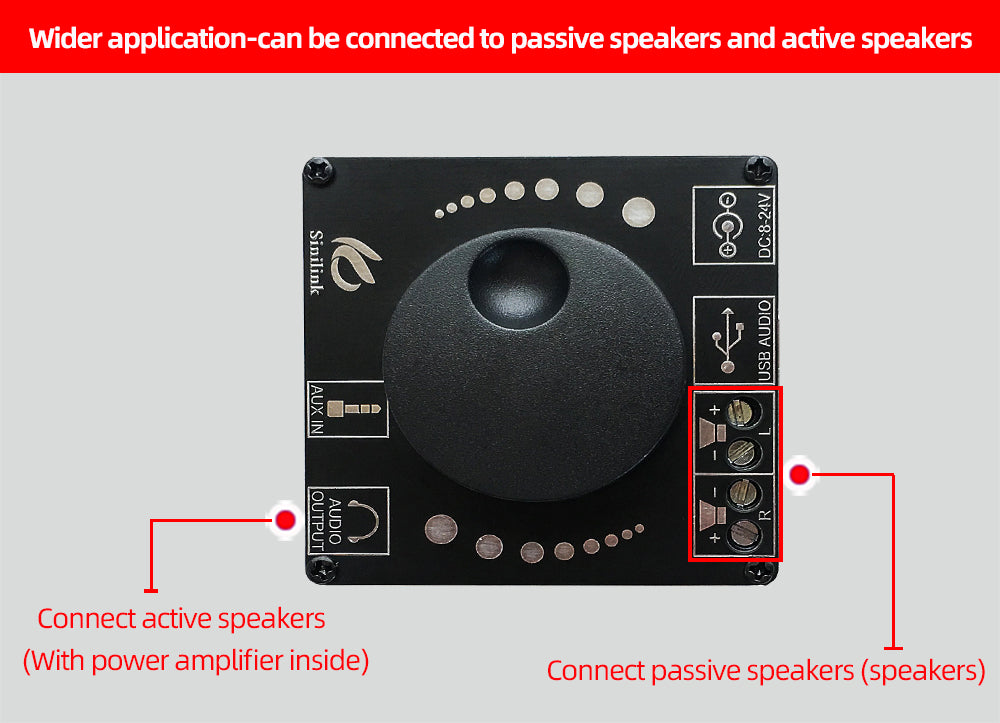 40W50WX2 Stereo Bluetooth Digital Power Amplifier Board 12V/24V2.0 Dual Channel Knob Volume Adjustment Switch