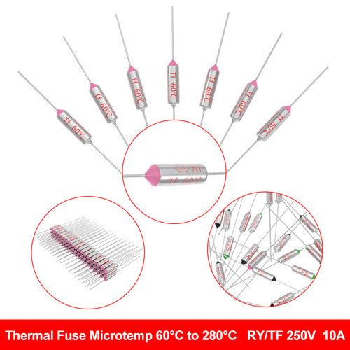 5/10 PCS RY TF 250V 10A Thermal Fuse 60/160/192/255°C Microtemp 60°C to 280°C