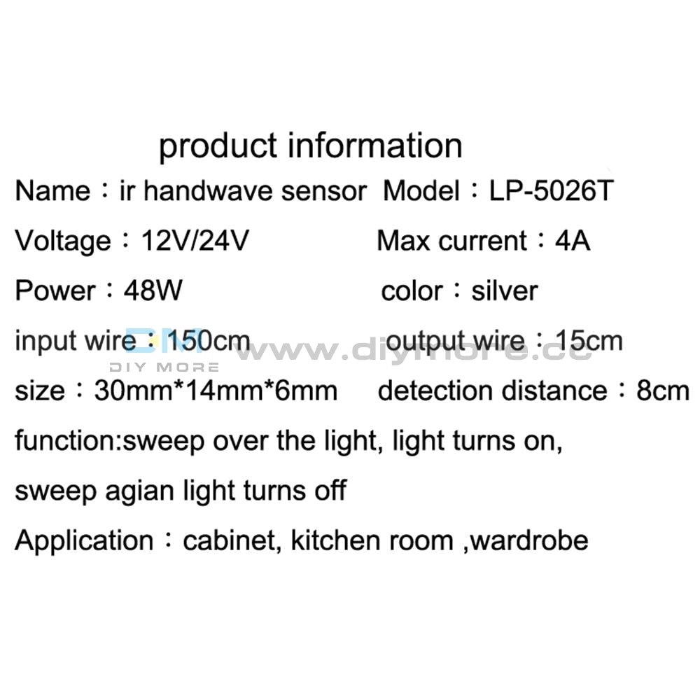 Dc 12V/24V Ir Hand Wave Sensor Switch 5A Sweep 10Cm Sense Distance For Kitchen Bedroom Cabinet