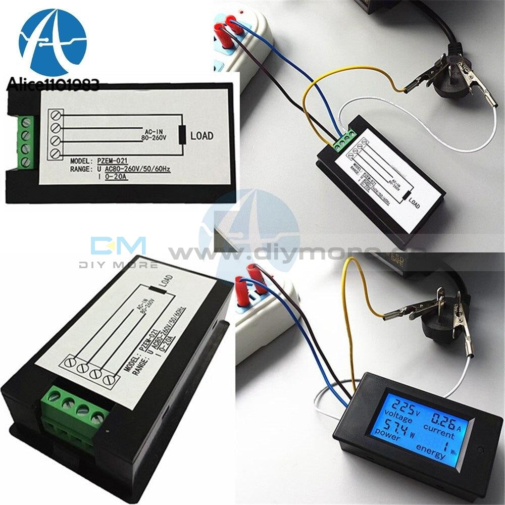 Ac 80 260V 20A Digital Lcd Voltmeter Ammeter Panel Power Energy Meter Blue Backlight Dual Measuring