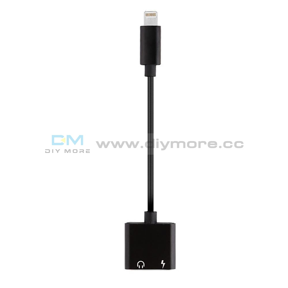 Adapter For Iphone X 6S 7 8 Plus Xs Max Splitter Audio Earphone Aux Charger Dual Ios Port; Black
