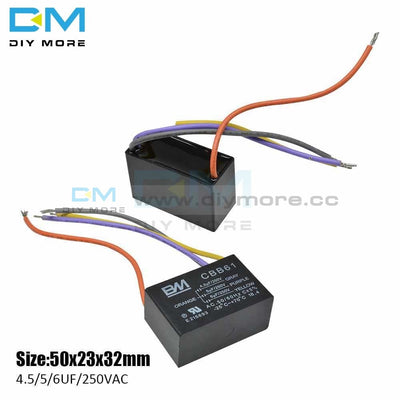 Cbb61 4 Wires 4.5/5/6Uf Start Capacitance Ac Fan Capacitor Terminal Ceiling Motor Running Rectangle
