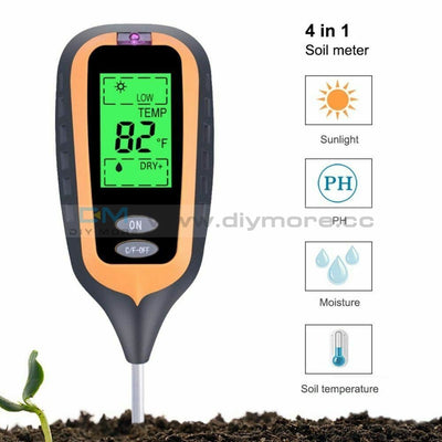 4 In 1 Digital Ph Meter Soil Moisture Monitor Temperature Sunlight Tester With Blacklight For Garden