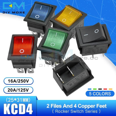 Kcd4 Rocker Switch Power Touch On/off 2 Positions 4Pins Feets Ship Type With Light Red Blue Green