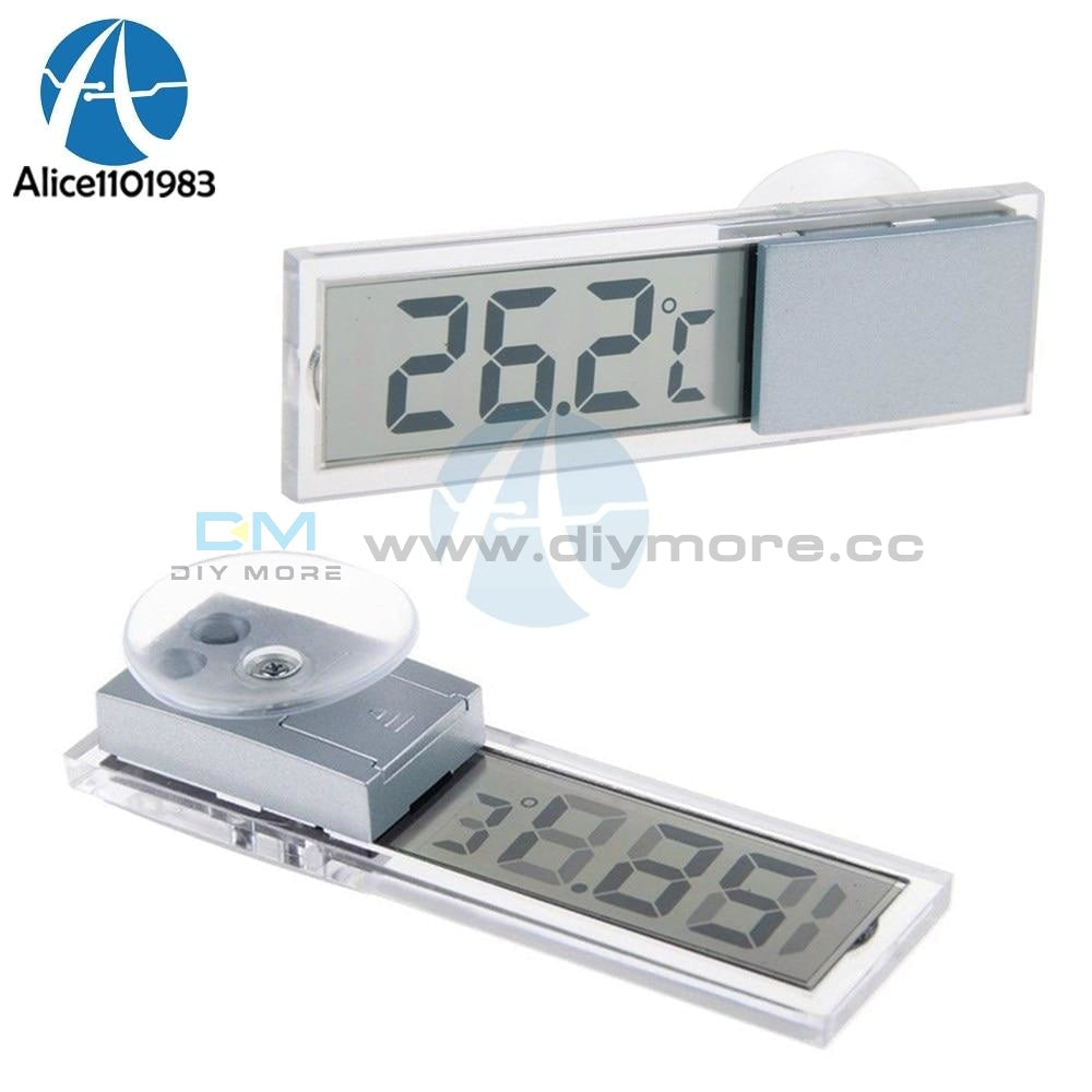 Mini 2 In 1 Lcd Digital Auto Car Truck Clock + Thermometer With Suction Cup Ag10 Button Cell Battery