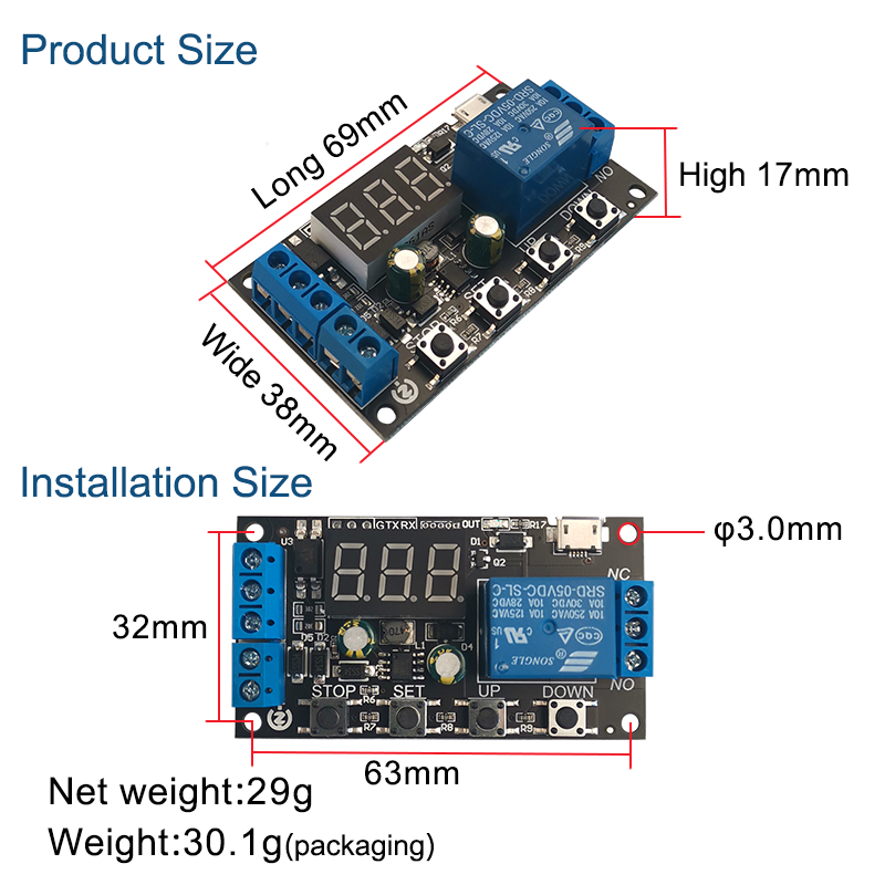 DC 5V 12V 24V Digital LED Cycle Timer Delay Switch Turn Off/On Time Relay Module