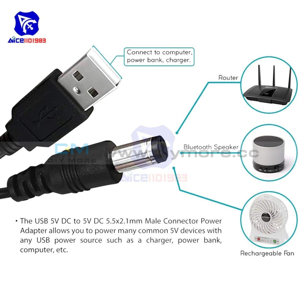 1pcs USB 2.0 Male A To DC 5.5mm x 2.1mm Plug DC Power Supply Cord Sock –  diymore