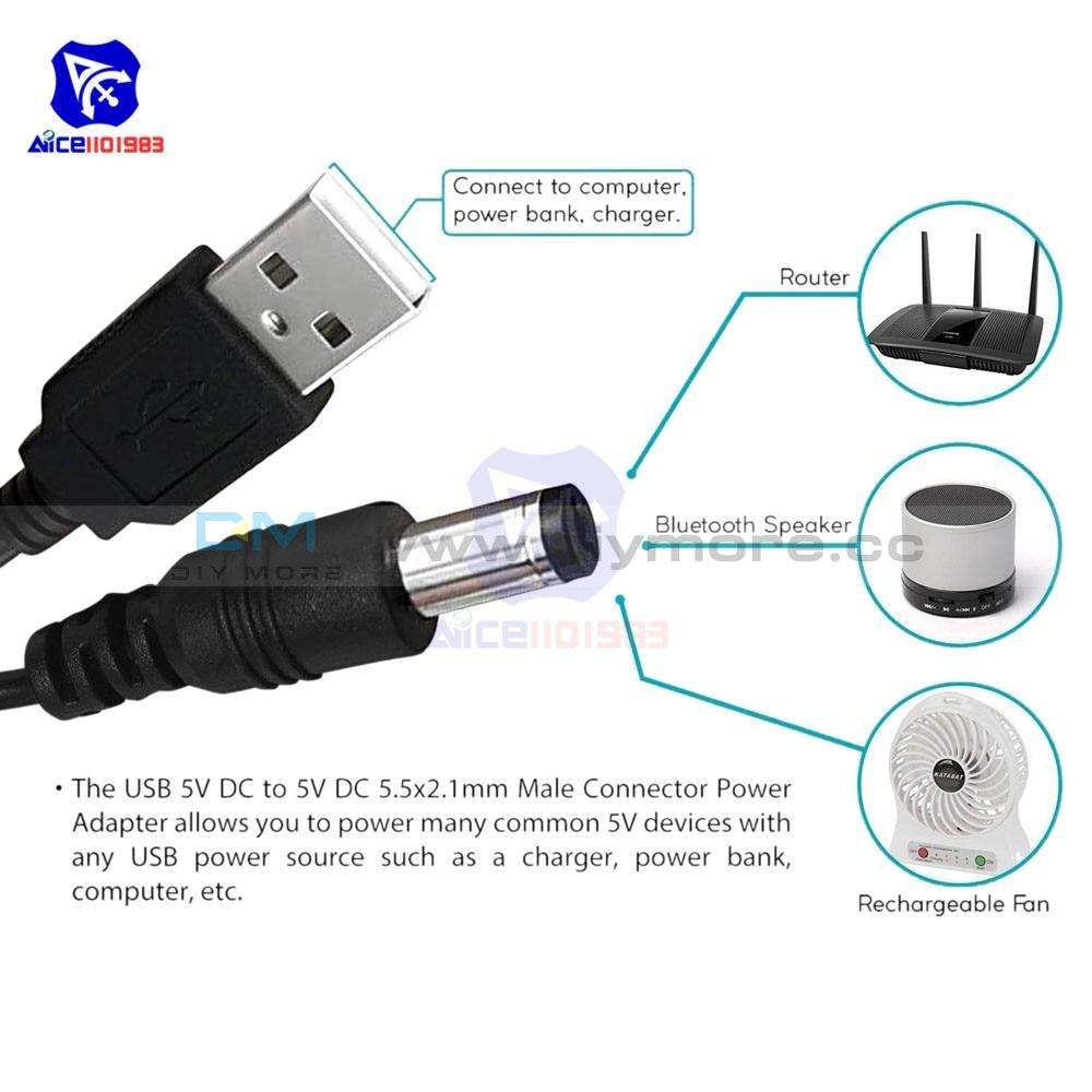 5V DC 5.5 2.1mm Charging Cable Power Cord, USB to DC Power Cable