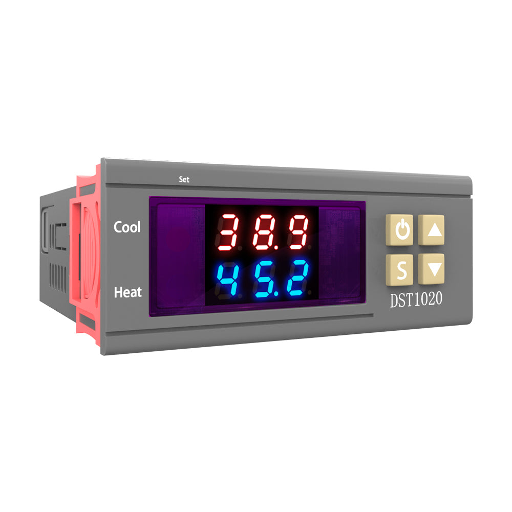DST1020 AC 110-220V Dual Display Digital Temperature Controller Control Thermostat DS18B20 Waterproof Sensor Replace STC-1000