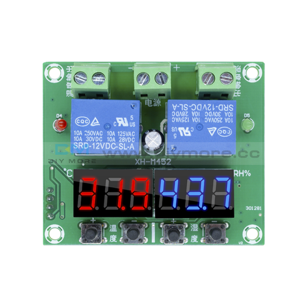 Dc 12V Led Digital Temperature Humidity Controller Dual Output Thermostat M452 Green