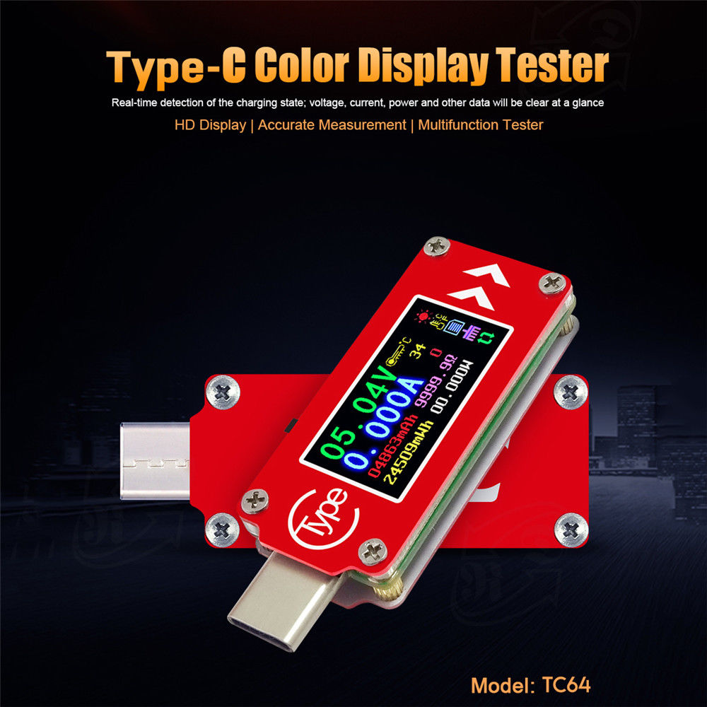 TC64 Type-C USB Color LCD Voltmeter Ammeter Voltage Current Meter Multimeter