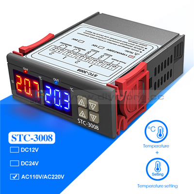 Stc-3008 Led Dual Digital Display Temperature Controller 12V 24V 110-220V Thermostat For Incubator