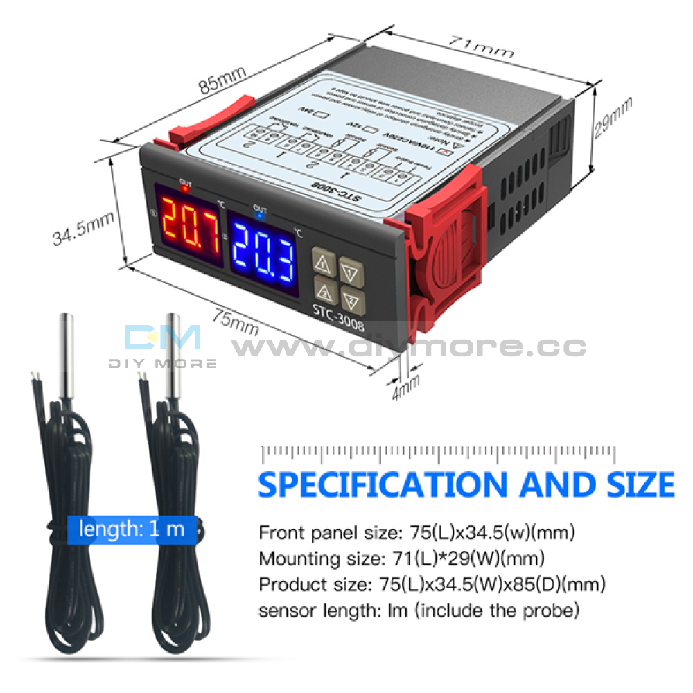 Stc-3008 Led Dual Digital Display Temperature Controller 12V 24V 110-220V Thermostat For Incubator