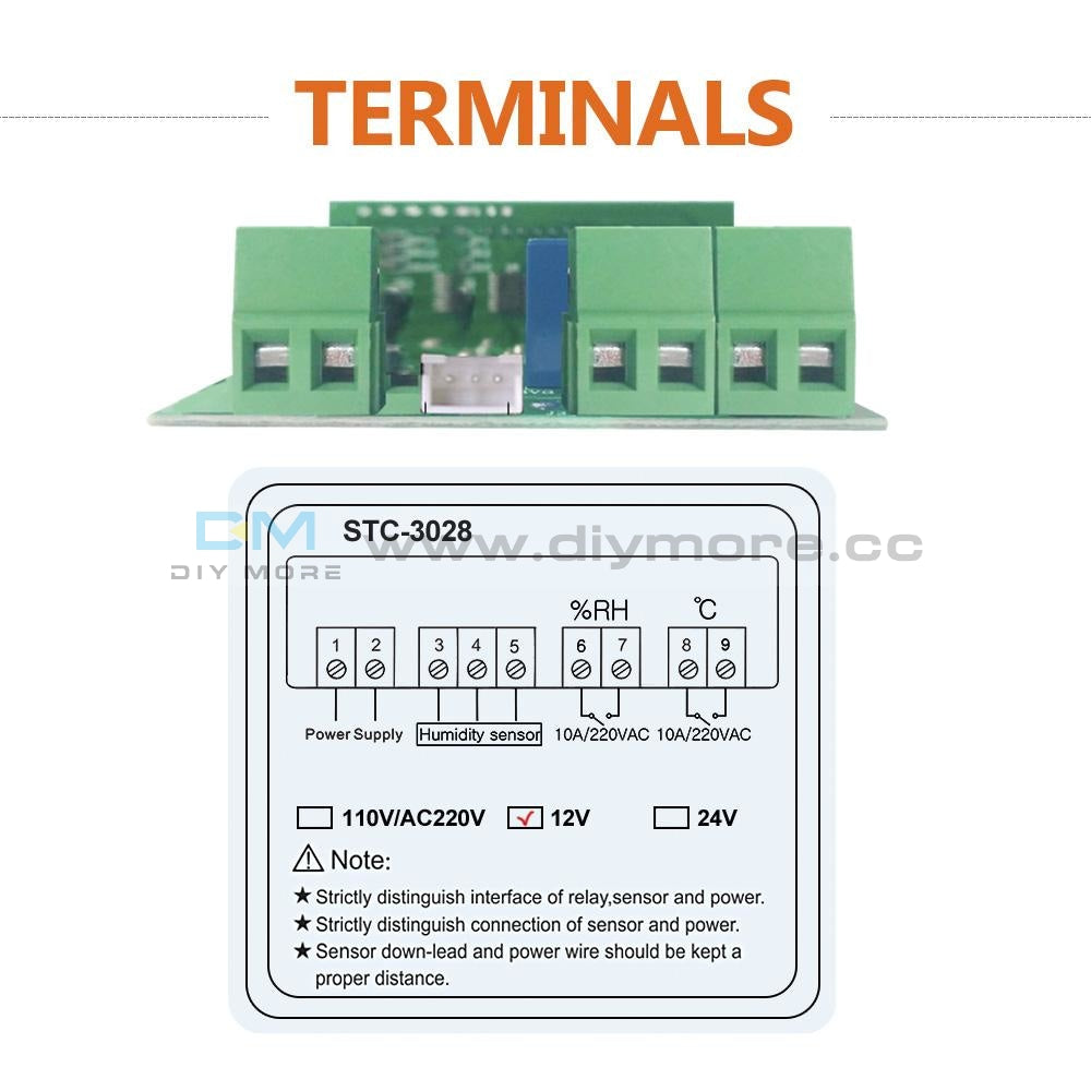 Stc-3028 Dc12V 10A Digital Dual Led Temperature & Humidity Controller Thermostat