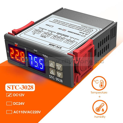 Stc-3028 Dc12V 10A Digital Dual Led Temperature & Humidity Controller Thermostat