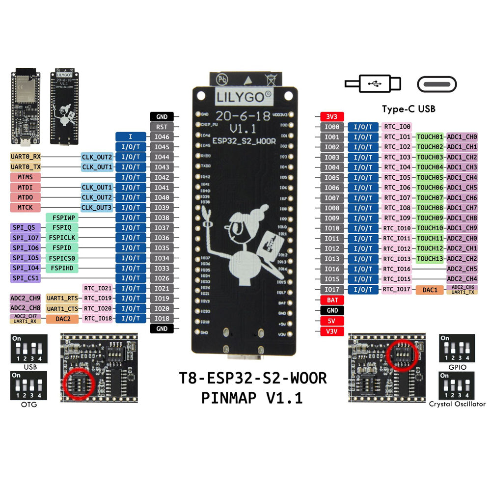 ESP32-S2 ESP32-S2-WOOR V1.1 WIFI Wireless Module Type-C Development Board