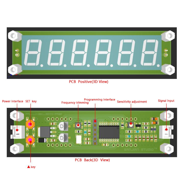 3 Colour DC 8V~15V 6-bit RF signal frequency counter 0.1MHz~65MHz