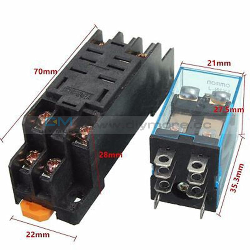 12V Dc Coil Power Relay Ly2Nj Dpdt 8 Pin Hh62P Jqx-13F With Socket Base Module