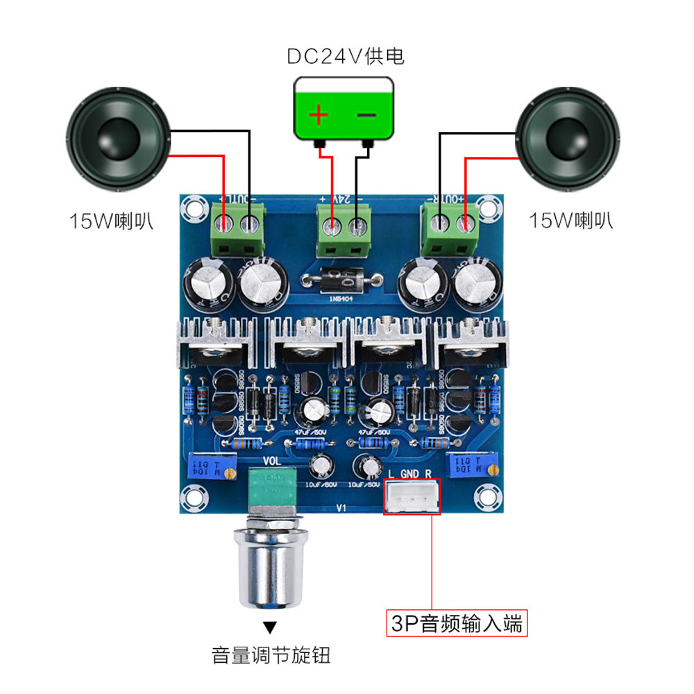 Dual Channel Stereo Power Amplifier Module Class D Audio Conveter DC 24V 2*15W