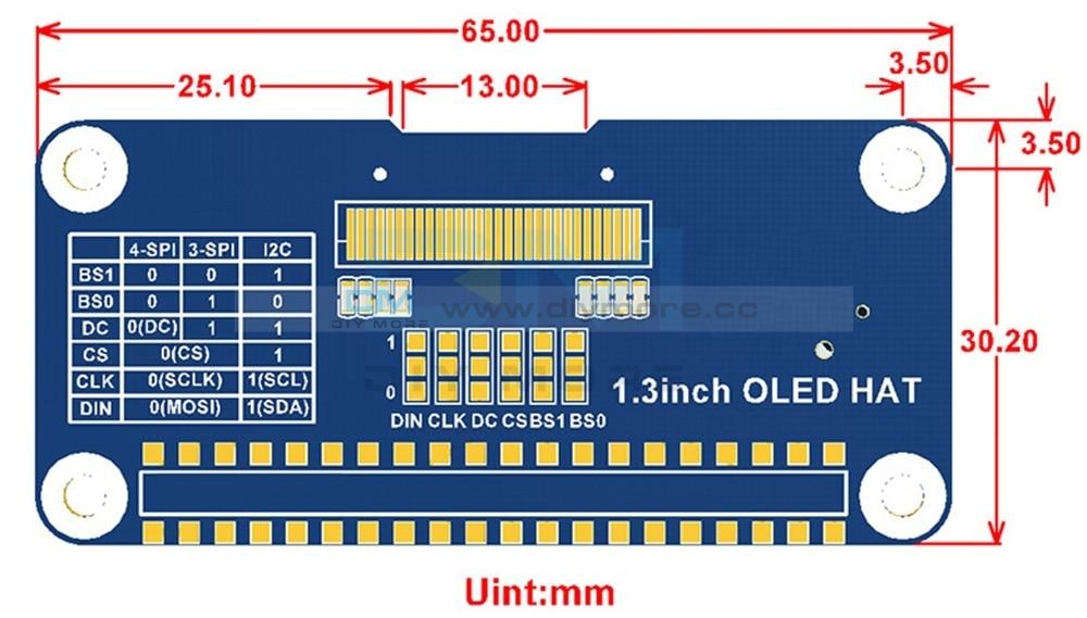 1.5 Inch Oled Display Hat For Raspberry Pi 2B/3B/3B+/zero/zero W 128X64 Pixels Spi I2C Iic Interface