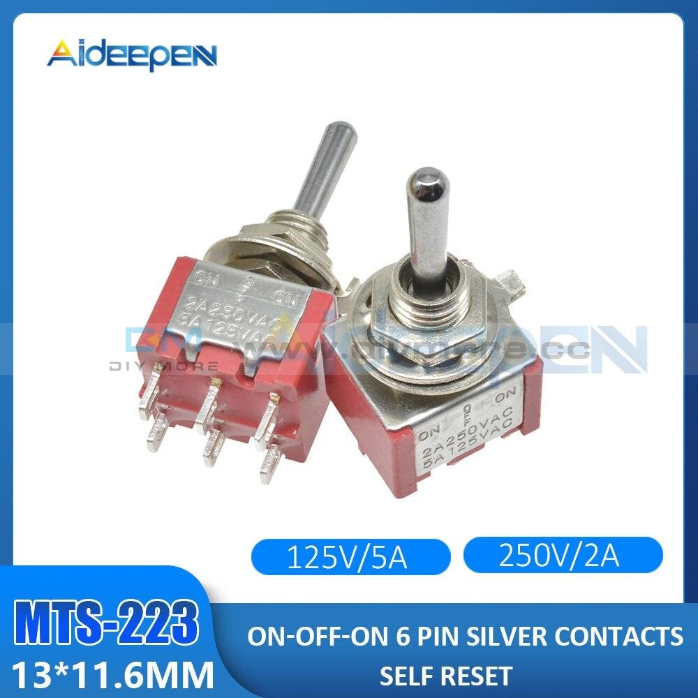 Mts-123 Mts-223 Self Resetting Toggle Switch On-Off-On 3 Pin 6 Silver Contactor 125V 5A 250V 2A